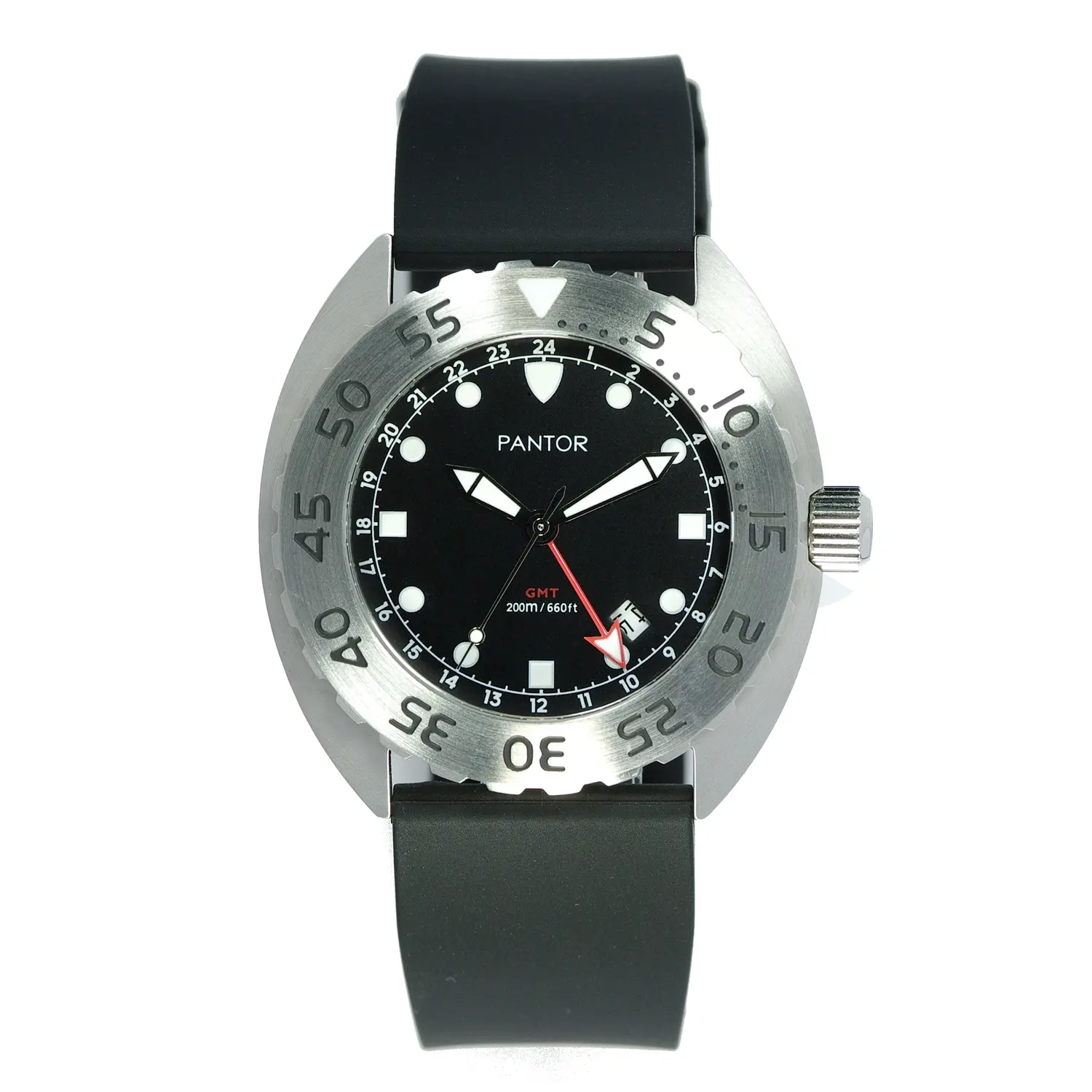 PANTOR Watches _ Dive Watch _ 200m Diver Watches for men  _ Nautilus GMT mens watches with Steel bezel & rubber strap