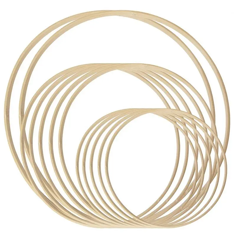 Bamboo Dream Catcher Rings, Circular Wood Hoops for DIY Wreaths, Wedding Decorations and Wall Hangings, Creative Supplies for Macrame Projects, Handmade Ornaments and Decorative Floral Arrangements, 12 Pieces