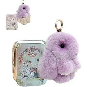 NEW Keychain with Box, Bunny Keychain with Tin, BunnyCute Plush Key chain, Fluffy Car Charm for Bags & Backpacks soft accessory