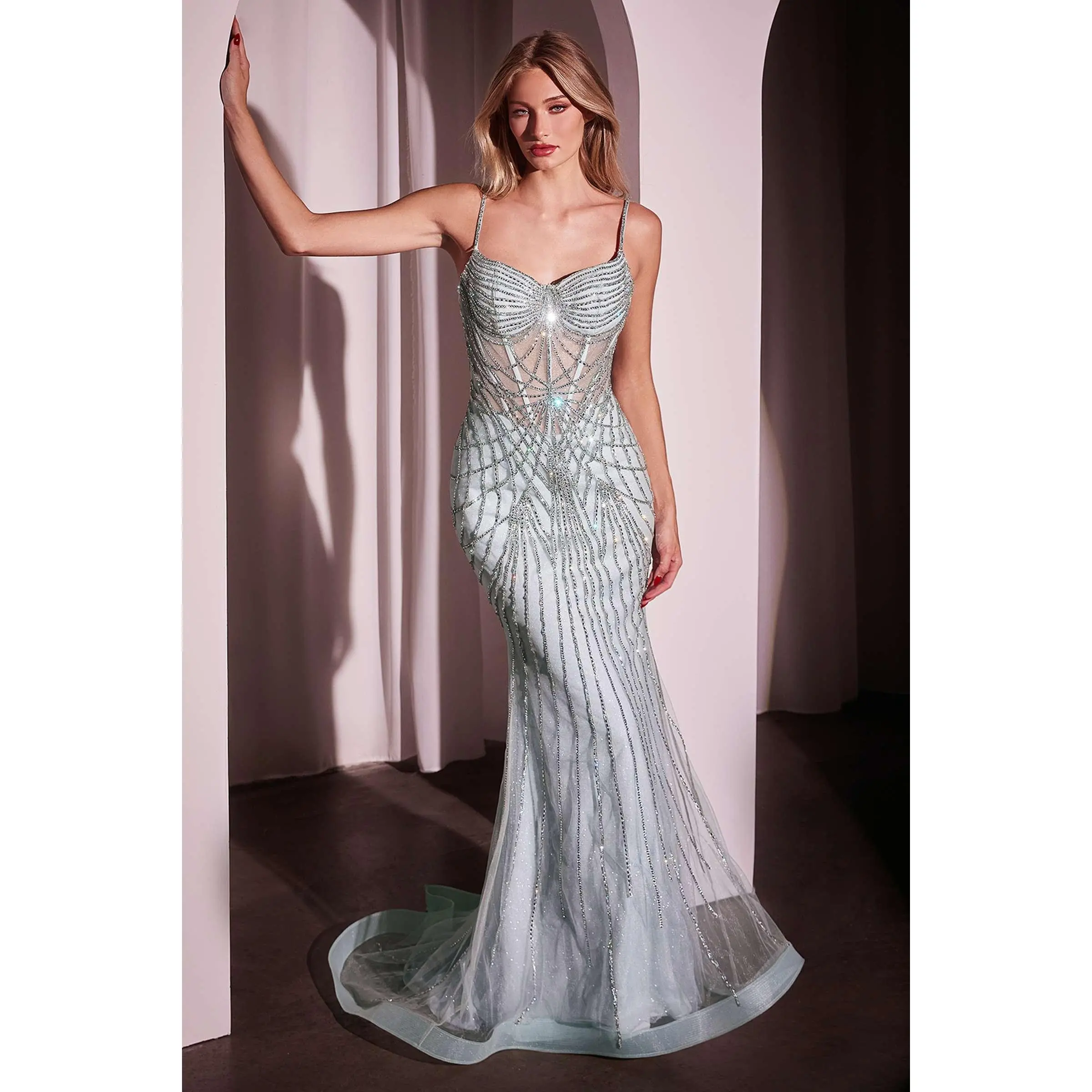 cinderella divine kv1116 fitted lace long formal slit prom dress LaDivine KV1116 Long Formal Fitted Lace Applique Prom Evening Dress