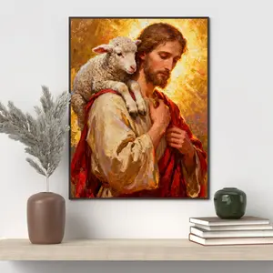 [NO FRAME] The Good Shepherd Oil Painting, Beautiful Jesus & Lamb Art Poster, Transform Your Space with This Stunning Sacred Art Poster, Religious Home Decor, Jesus & Lamb Oil Painting Poster