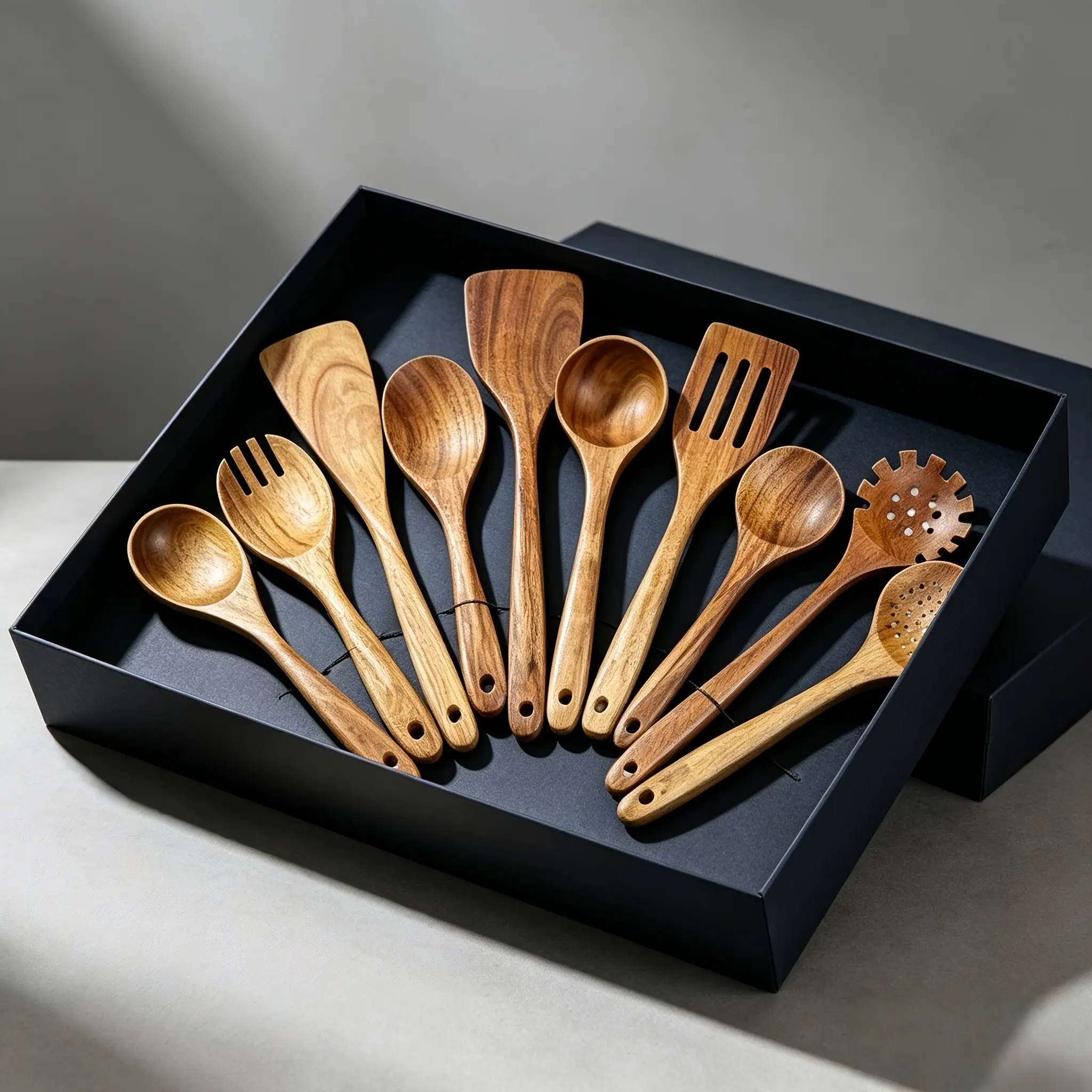 10-Piece Natural Teak Wooden Cooking Utensil Set – Comfort Grip Kitchen Spoons