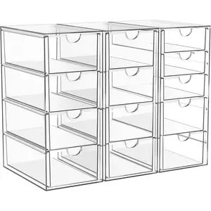3 Pack Acrylic Organizer with 13 Drawers, Multi-functional Storage for Cosmetic Pencil Coffee, Suitable for Bathroom Counter, Desk and Office