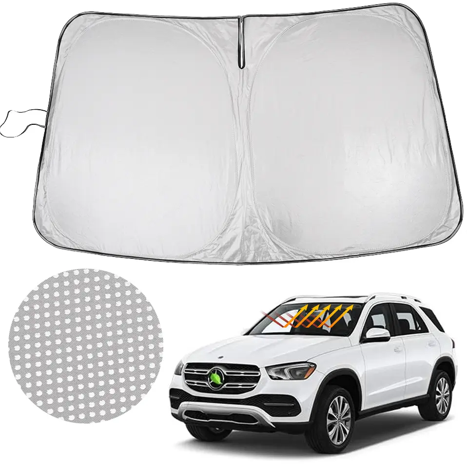 Windshield Sun Shade for Mercedes GLE 350 450 2020-2024 Custom Fit Double Thickness Reflective Fabric Foldable Windshield Visor, 99% UV Protection Keeps Car Cool Car Sunshade