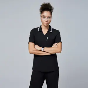 Zenir | Women's Essential Polo Scrub Top - Jet Black