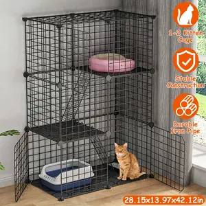 Detachable 3-Tier Cat Cage - Black Indoor Playhouse with Easy Access Doors & Ladders for 1-2 Cats