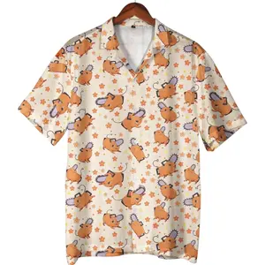 Pochita Chainsaw Man Hawaiian Shirt & Shorts 100% Polyester, Anime Summer Outfit, Manga Button Down Streetwear for Fans Tropical Menswear