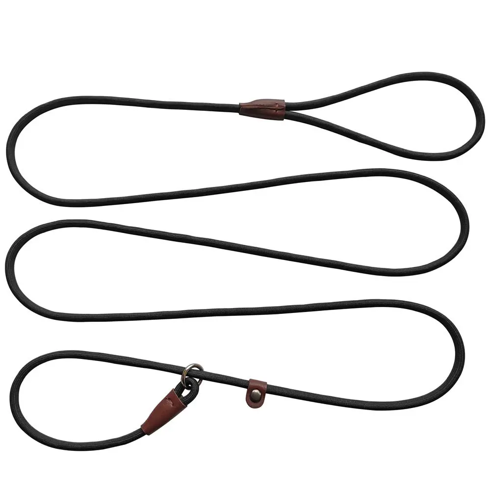 2-in-1 Durable Nylon Rope Dog Slip Lead, 7ft 1/4" Adjustable Tear Resistant Lead for Small Breeds, Training Tool for Hiking - Tightens When Pulled, Loosens When Corrected, Black