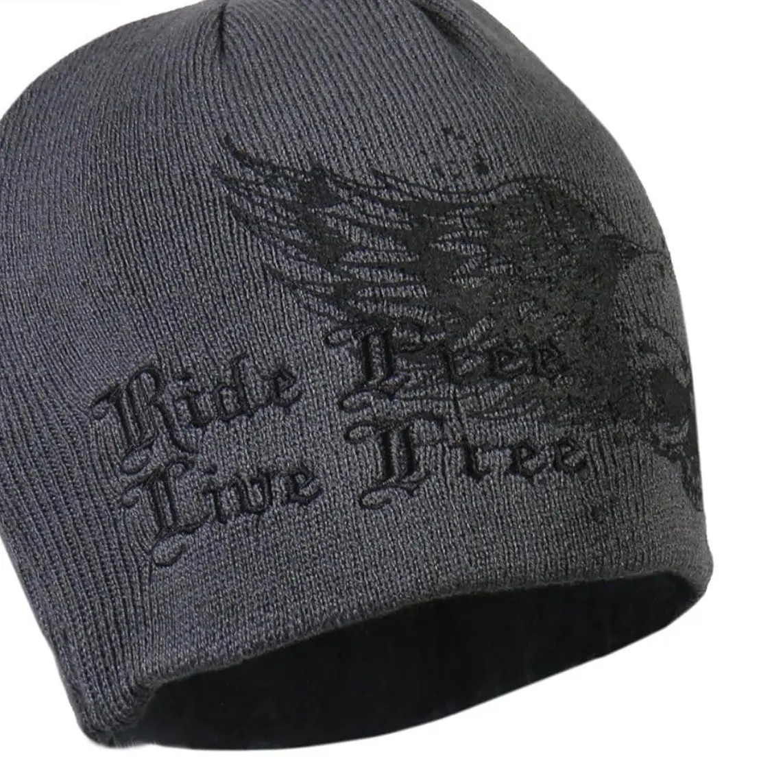 Ride & Live Free Motorcycle Beanie - Hot Leathers Charcoal Color
