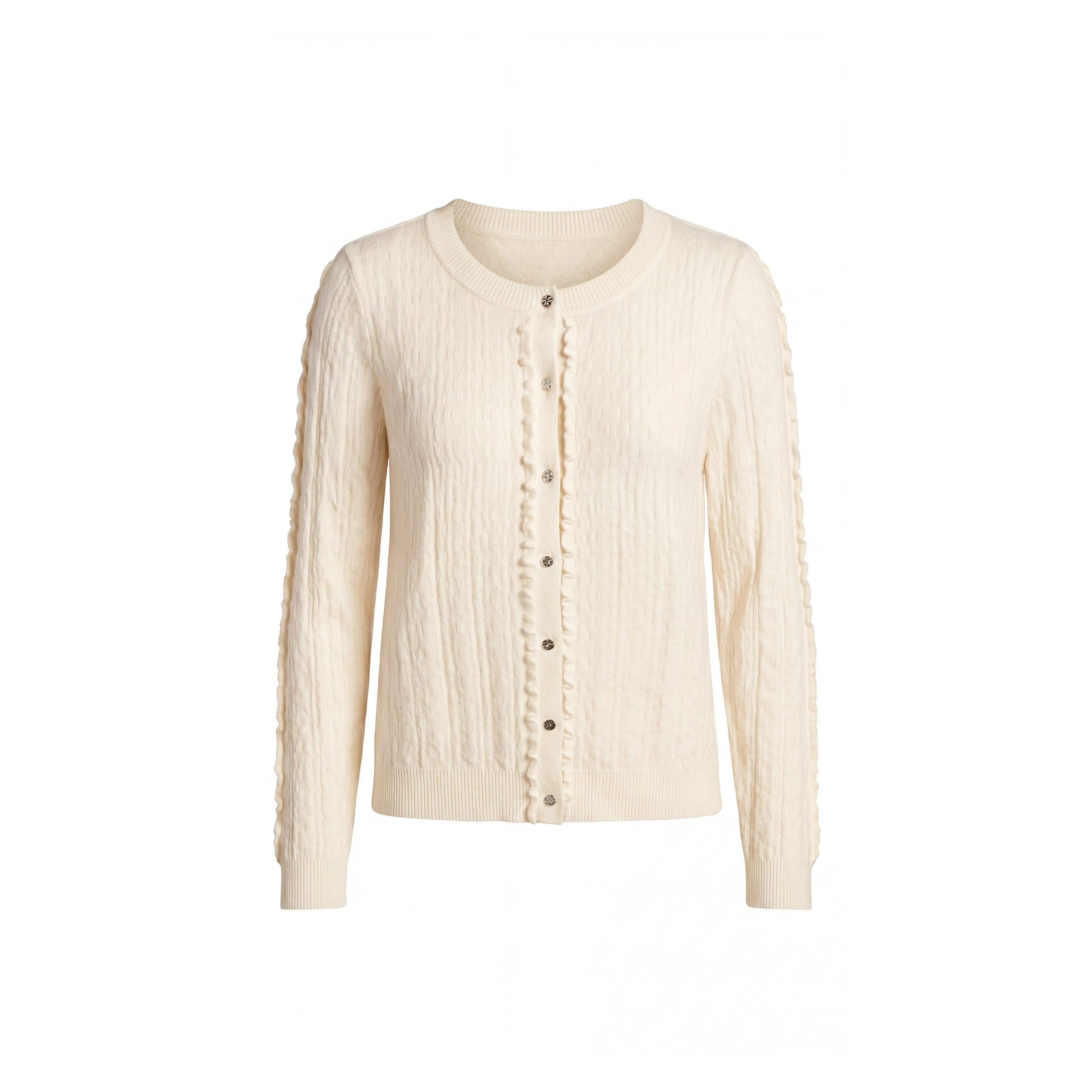 Liverpool Button Front Cardigan Sweater W/ Ruffles - Cream or Black