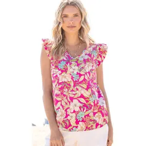 Ruffle Sleeve V Neck Top