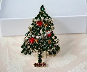 Rhinestone Christmas Tree Pin, Crystal Christmas Tree Brooch