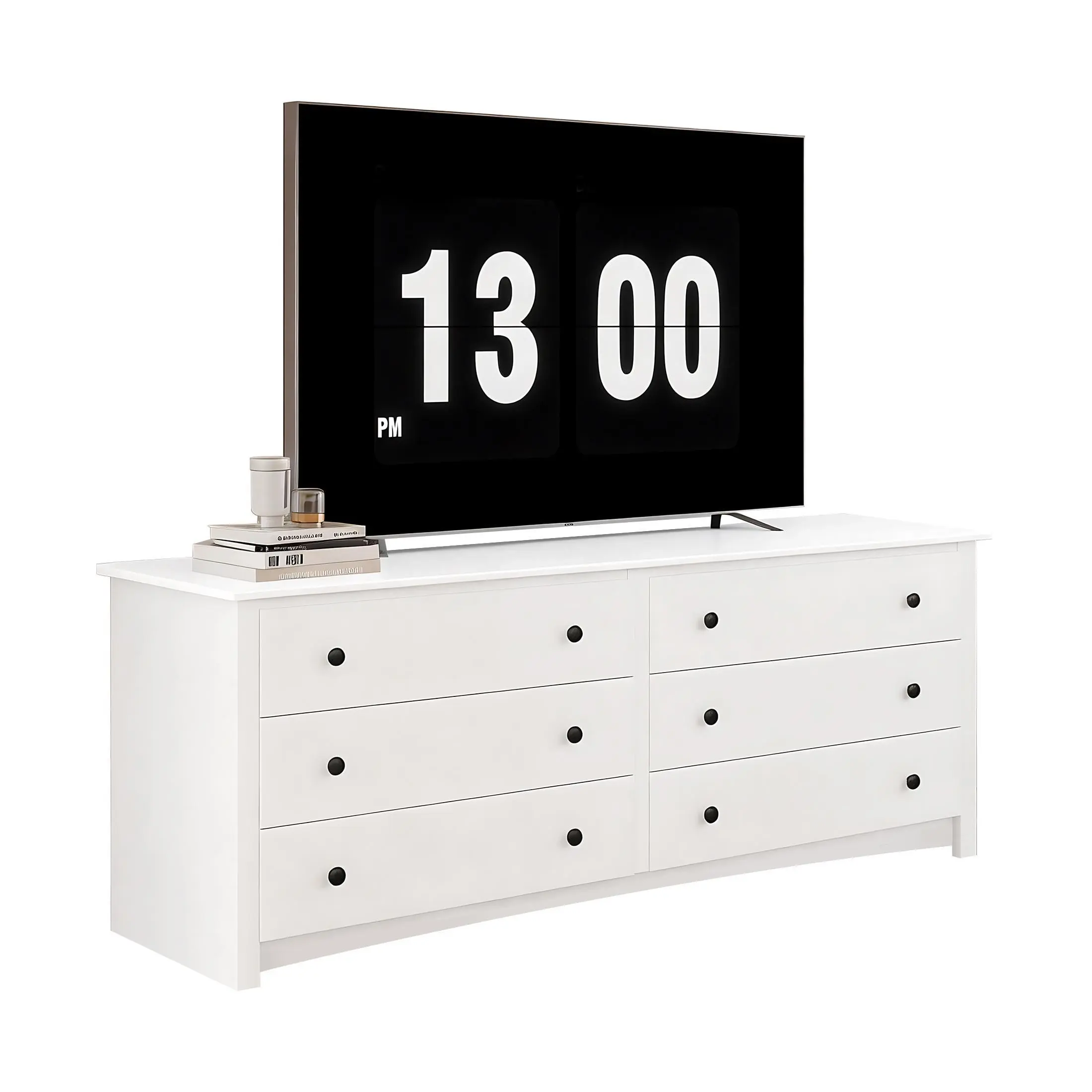 Indoor Furniture Bundle - 6-Drawer TV Cabinet, 59-Inch Wooden Wardrobe, Bedside Table