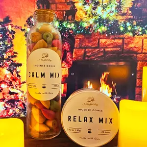 Glass Gift Box Set with Incense Cones – Calm Mix + Compact Container with Mixed Scented Incense Cones – Relax Mix.  Great Aroma, Freshener Fragrance, Aromatherapy