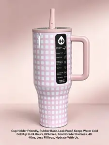 HydroJug 40oz  Pink Gingham Tumbler - Insulated Stainless Steel Travel Mug with Handle & Leak-Proof Lid, 24hr Cold Retention outdoorfun sublimation
