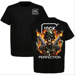 Men's T-shirt, Glock Perfect Skull Revolver T-shirt, Tactical Military Graphic T-shirt, Patriotic Veteran Gift, Streetwear Clothing
