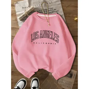Women’s Los Angeles Printed Sweatshirt, Long-Sleeve Crewneck Casual Top for Autumn and Winter, Loose-Fit Streetwear