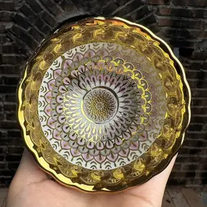 Exquisite Gold-Plated Porcelain Plate with Mandala Pattern Ornate Decorative Dish for Home & Tabletop Unique Artistic Design
