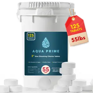 Aqua Prime’s Ultimate Pool Care 3 Inch Chlorine Tablets Long Lasting Powerful Sanitization for Sparkling Pools & Spa Tub 55 LB. Household