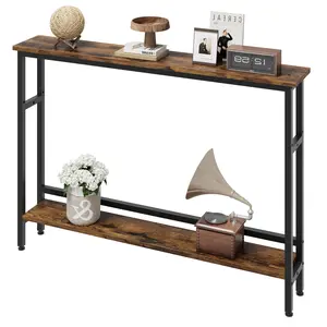 5.9" Narrow Sofa Table, 2 Tier Skinny Console Table with Adjustable Shelf, Slim Behind Couch Table for Living Room, Entryway, Hallway, Foyer