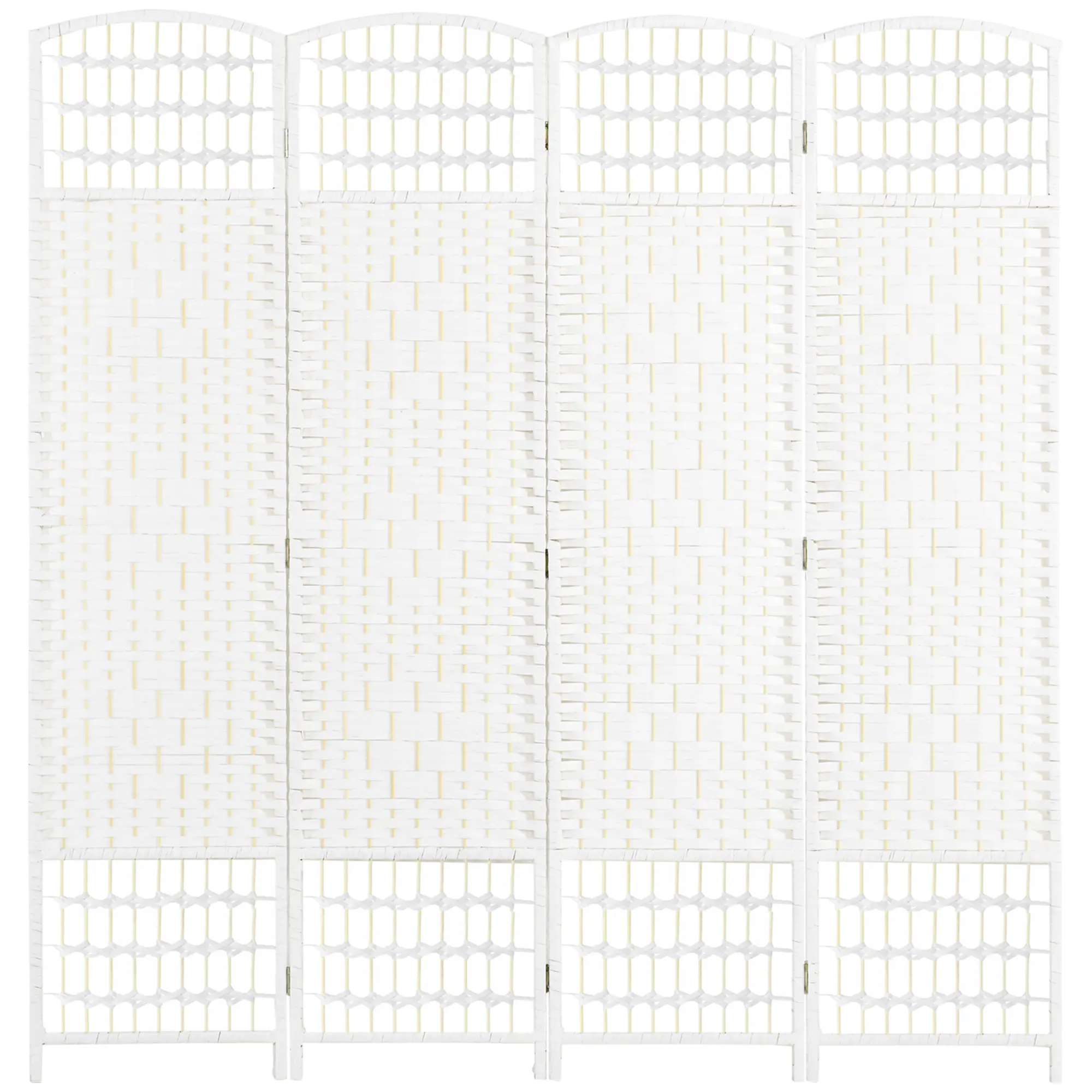 4-Panel Folding Room Divider - Flexible 4-Way Bending Privacy Screen with Hand-Woven Paper Rope, Bamboo Partition & Pine Wood Frame, Freestanding Separator for Bedroom, Living Room