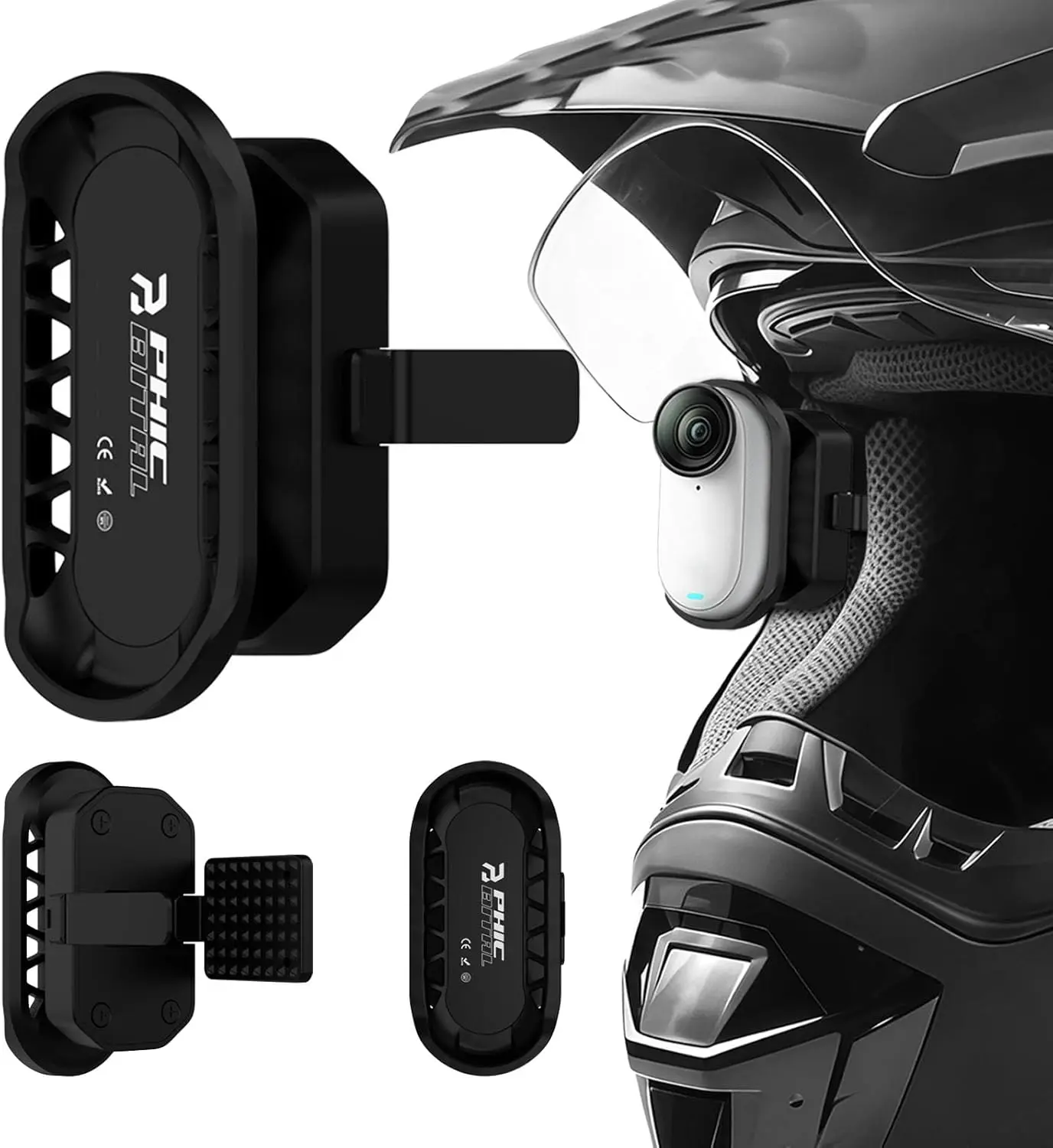 Motorcycle In-helmet POV Mount Fit for Insta360 GO 3S/GO 3 Action Camera, Anti-Slip Clip & Magnetic 1-Second Quick Release, 360° Adjustable POV Mount for Full Face/3/4/Off-rodad/Flip-up Helmets