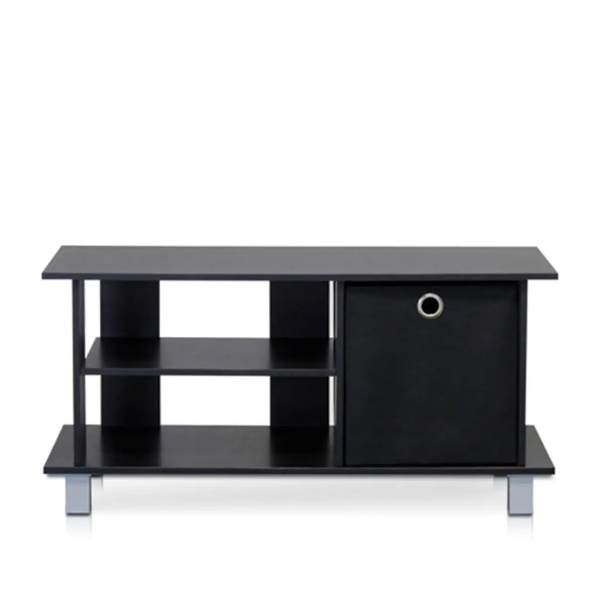 Furinno Modern MDF Wood TV Stand - Espresso & Black Indoor Furniture, 15.1x31.5x12.8in Lightweight Space-Saving TV Console Table with Foldable Bin Drawers, Storage Shelf, Holds Up to 32-Inch Flat Screen, Modern Tv Stand