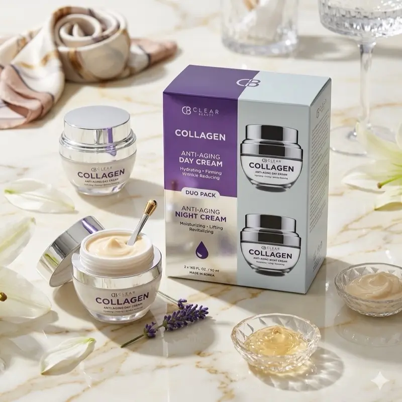 CB Clear Beauty Collagen Anti-Aging Day & Night Cream Multi-Pack - Daily Nourishing Moisturizer for All Skin Types, Hydrating, Firming, Wrinkle-Reducing, Lifting, Radiant Revitalization