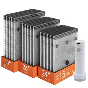 ADTO Cordless Travel Vacuum Bag Set 15-Pack Compression Bags for Carry-On Suitcases 140L/Min Powerful Air Removal USB Rechargeable Handheld Pump with Built-In Battery Space Saver for Clothes & Packing Organiser Durable-Gift fathersdaygift summervibes☀️