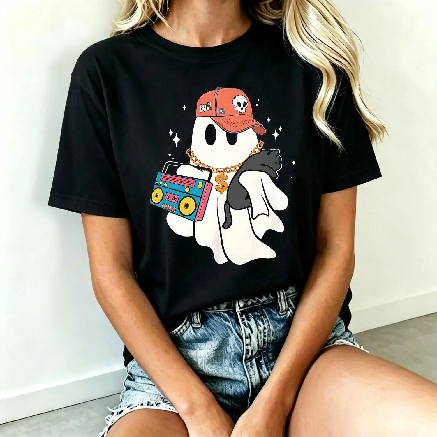 Women's Short Sleeves Sport T Shirt Retro Halloween 80s 90s Theme Costume Party Casual Crew Neck Printed