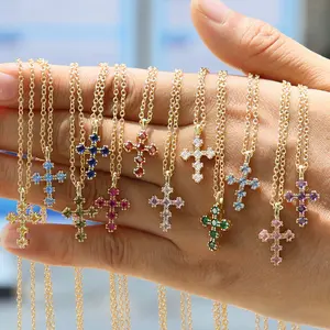 Brass colored zirconium December birthstone birthstone cross pendant necklace men and women gift couple jewelry