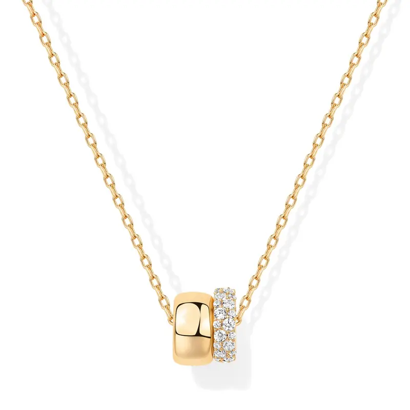 Women's Elegant Dainty Female Adults Necklace - 14K Metal Coated Gold-Accented Circle Cubic Zirconia Pendant, 16.5"+2" Ext Minimalist Casual Choker, Anniversary Birthday Jewelry with Sparkle