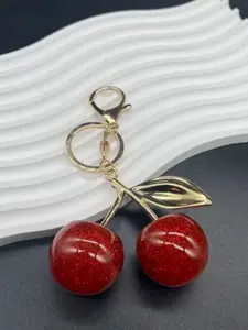 New Cherry Shaped Pendant 1pc Sparkling Resin Crystal Stylish Keychain Charm Handbag Accessories for Women Bling Bling Keychains