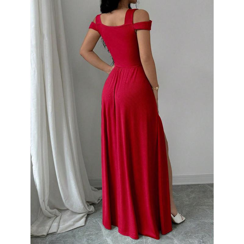 SHEIN Raffinéa V-Neck Cinched Waist Vintage French Style Women Dress For New Year Clothes Maxi Women Outfit