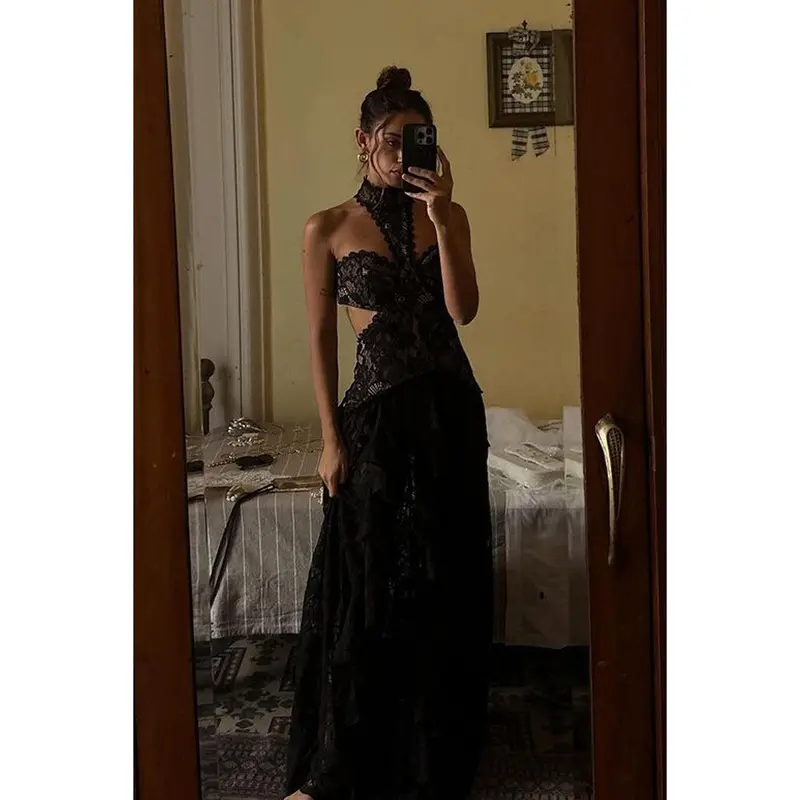 black sequin lace dress Black Sequin Lace Ruffle Dress – Jennafer Grace main image 0