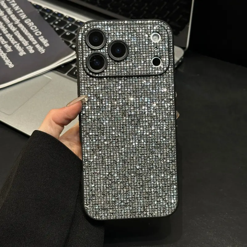 Phone case: Acrylic Glitter Case for iPhone 17 16 15 14 13 Pro Max, Sparkling Rhinestones Creative Protective Cover, Anti-Scratch Shockproof Design Also Compatible with iPhone 16/ 15/ 14 Pro, Fashion Feminine Phone Case