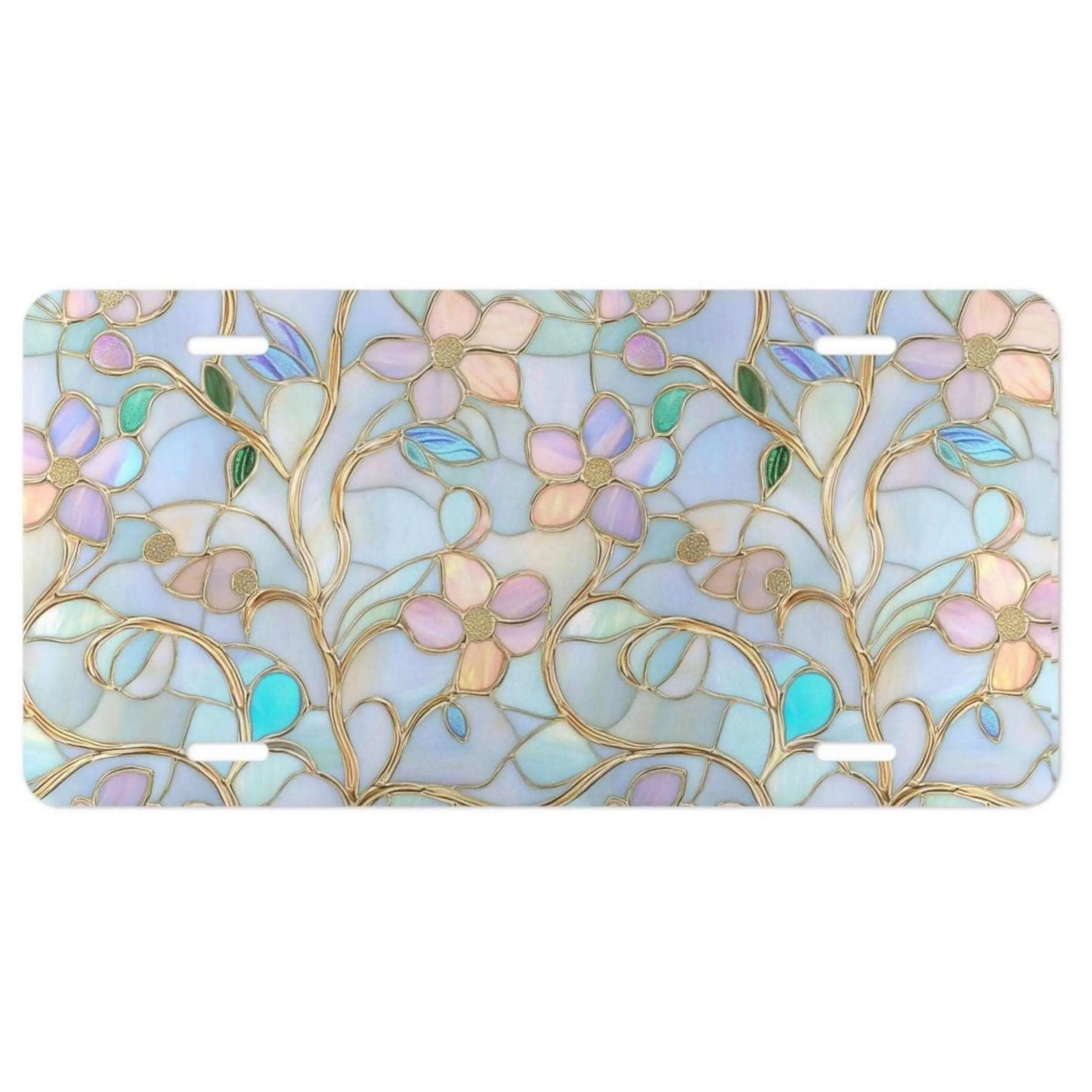 Aluminium Stained Glass Floral Front License Plate - Custom Vanity Plate with 4 Pre-Drilled Holes, Standard Size, Mount Easy - Car Exterior Accessory for Cars/Trucks - Garage/Wall Décor - Personalized Gift for Her