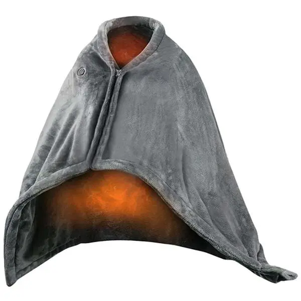Wearable Heated Blanket - Solid Zippered Poncho Shawl, 59x31in USB-Powered Portable Washable for Camping, Home Use