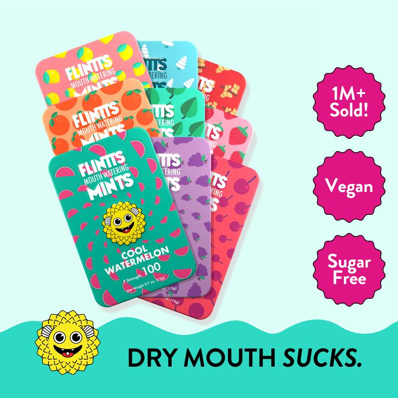 Flintts Mouth Watering Mints Full House Variety 9 Pack - Natural Flavors, Sugar-Free & Vegan, Dry Mouth Mints