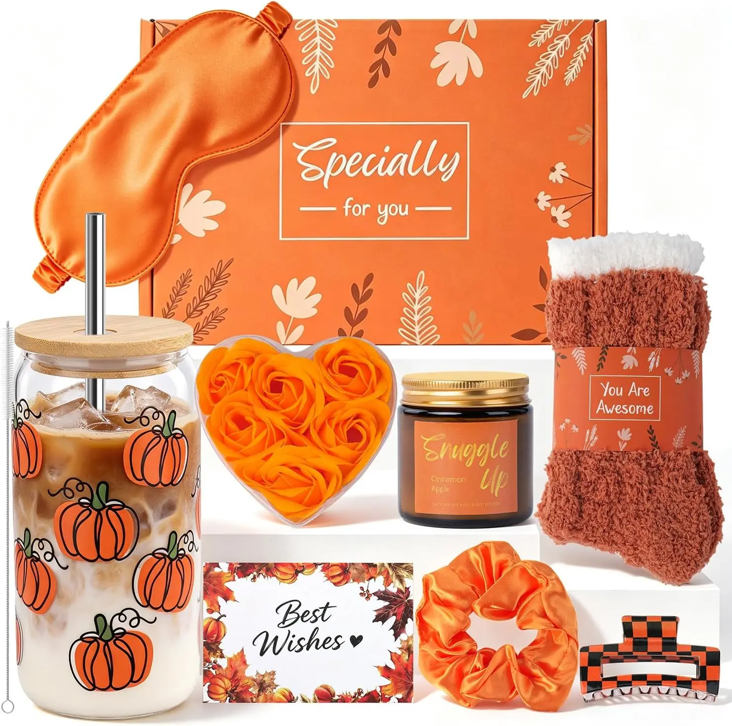 Get Well Soon Gift Baskets for Women, Fall Gifts Basket, Care Package | Orange Get Well Gifts for Women After Surgery, Self Care Spa Kit for Mom Sister Grandma Friends, Birthday Gift Set for Woman