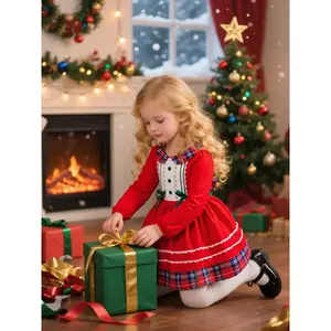(New)Christmas costumes everyday princess  spring and autumn wine red  children's  stage costume dress