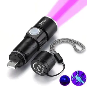 395nm UV Flashlight, 1 Counts USB Rechargeable Zoomable Ultraviolet Light, Pet Cat Moss Urine Detection Light, Outdoor Camping Fishing Light, LED Flashlight