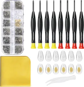 Eyeglass Repair Kit with Glasses Screws - Contains Precision Screwdriver kit and Nose Pads, Cleaning Cloth, Tweezers, Complete Glasses Repair Kit