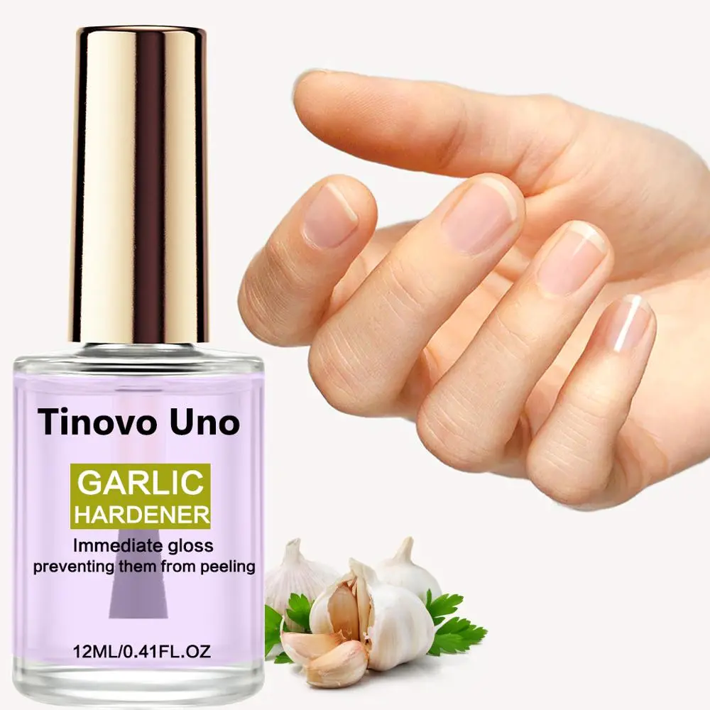 Tinovo Uno Garlic Nail Hardener 12ml - Non-Alcoholic, Clear Nail Strengthener with Vitamin E for Thin, Weak Nails - Prevents Cracking & Splitting,Natural Quick Dry in a Few Minutes, Nail Care, Nail Care Solution, Treatment