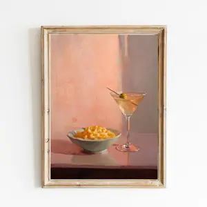 Dirty Martini with Mac and Cheese Art Print, Cute Quirky Whimsical, Cocktail Art Bar Cart Decor, Mac and Cheese, Unframe