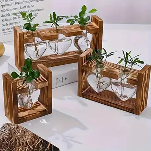 Creative Wooden Frame Hydroponic Small Flower Vase, Green Screw Pine Plant Glass Container, Living Room Office Desk Home Decoration fake  flowers silk 12  rose  bouquet artificial baby lilies   mannequin head religious ornament home laundry room big rosy