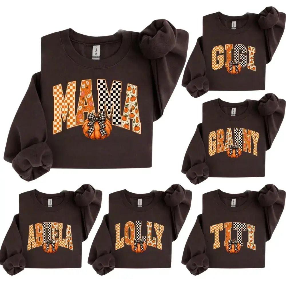 Personalized Fall Pumpkin Sweatshirt, Custom Family Matching Crewneck, Mom Gift For Mama Gigi Grandma Auntie, Apparel Made In The US – Peanut Apparel