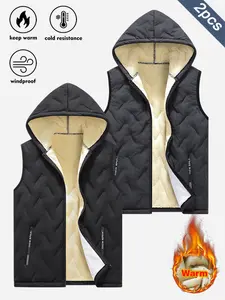 Men's Winter Warm 2PCS Thickened Casual Hooded Vest with Sherpa Fleece Lining Windproof Cold Resistant Full Zip Closure for Outdoor Activities & Everyday Wear