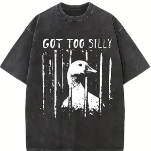 Unhinged Goose Got Too Silly Jail Meme Heavyweight Boxy Fit T-Shirt Vintage Washed Oversized Pure Cotton Graphic Tee DTG Printed