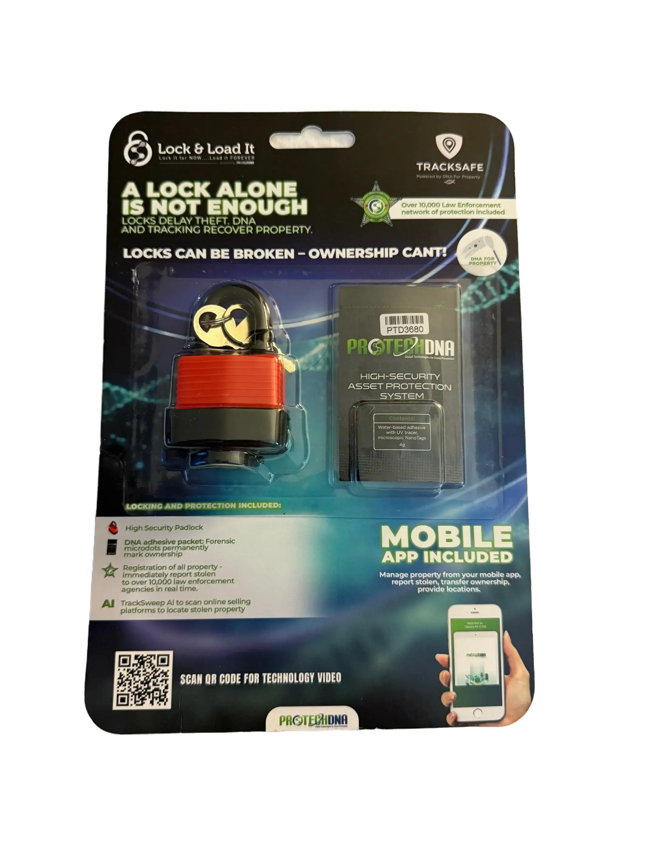TrackSafe Padlock + DNA Theft Protection | No Subscription Anti-Theft System